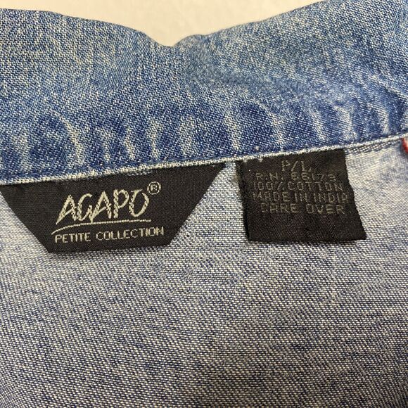 Vtg Agapo Chore Jacket Blouse Top Large Petite Denim Floral Embroidery Country - Picture 11 of 11